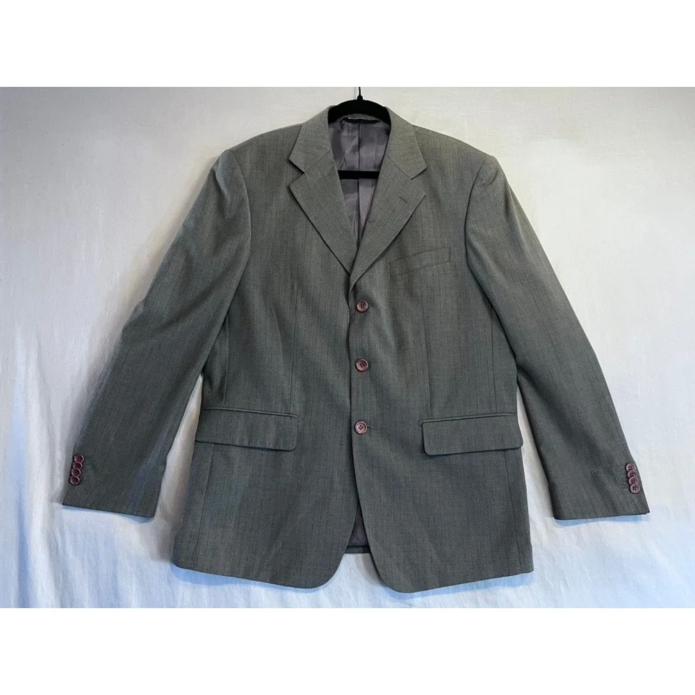 Marco Ferno Italy Mens Gray Herringbone Super 140s Wool Touch Blazer Coat 40R